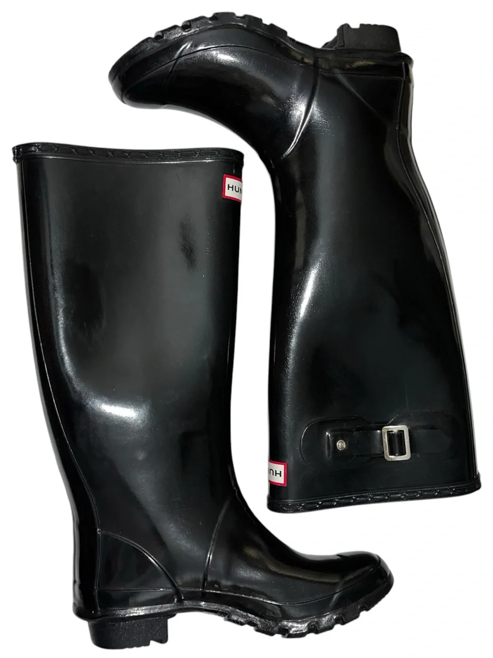 Hunter Glossy Tall Black Boots - Size 6
